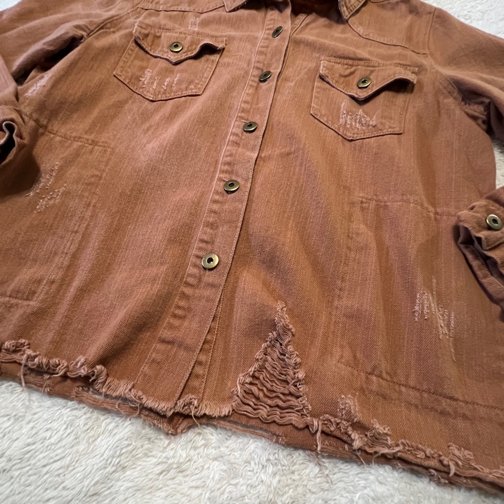 Entro Distressed Button-Up Jacket in Clay M - Picture 5 of 8